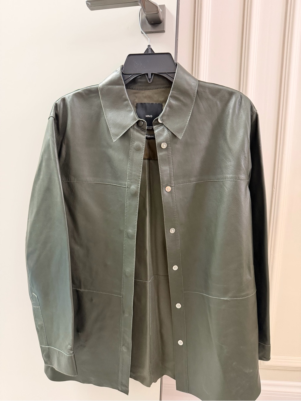 Mango Olive Green Leather Shirt Jacket